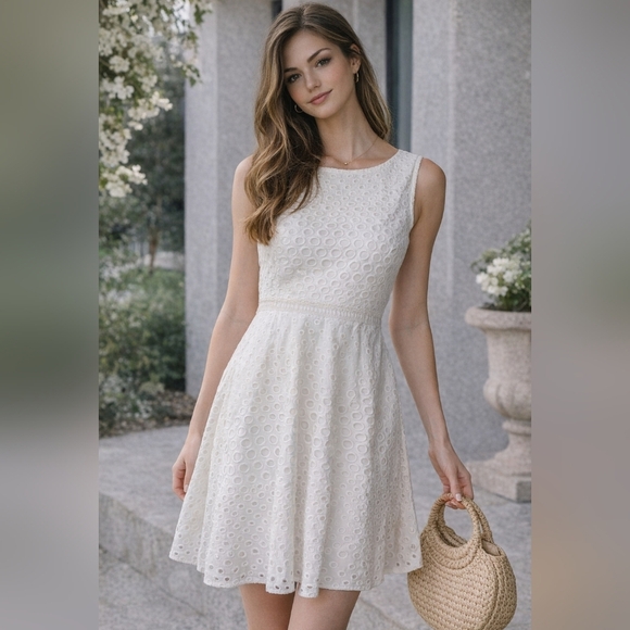 julia jordan Dresses & Skirts - Julia Jordan White Eyelet Dress Sleeveless Fit & Flare Women’s Size 6